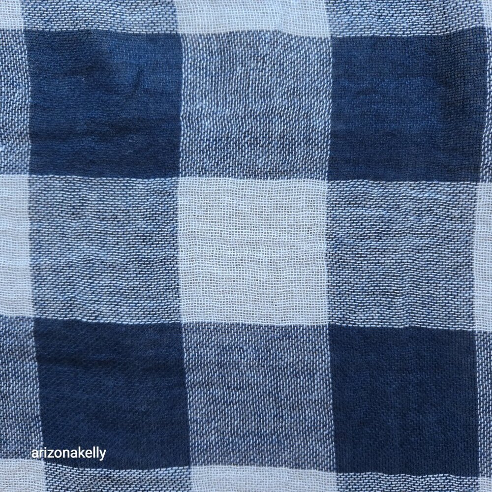 Large Wool Square Scarf Lightweight Buffalo Plaid Navy & White - Picture 2 of 7